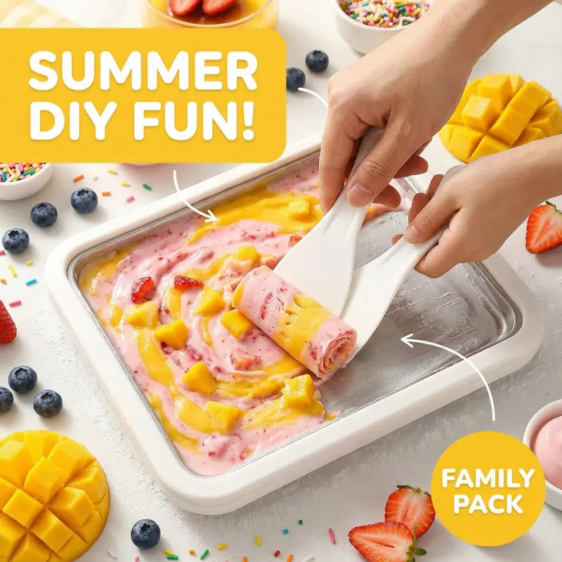 White Rolled Ice Cream Maker Tray with Two Scrapers for DIY Frozen Treats [YQT:AS-261004-004:5db18cbcaab5c9c1]