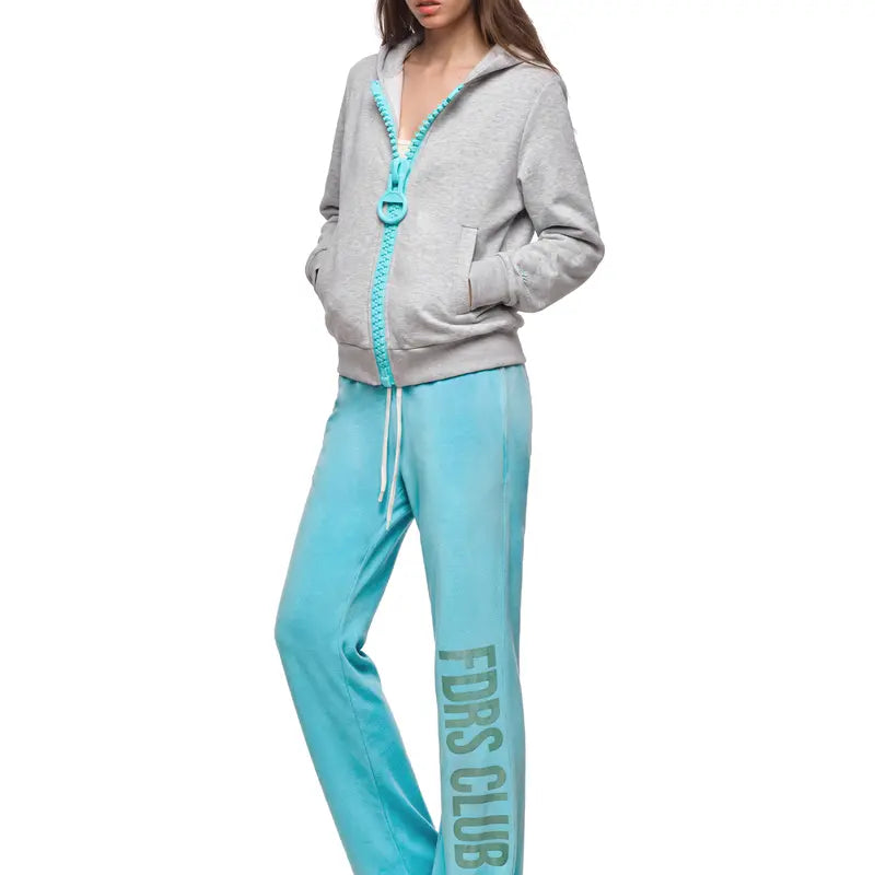 Women's Gray Zip-Up Hoodie with Oversized Contrast Zipper and Ring Pull [YQT:AS-261011-003:4984a64002c8d476]