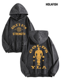 Gold’s Gym Strength Lettering Hoodie with Distressed Bodybuilder Back Graphic