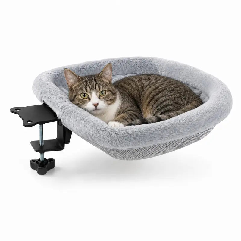 Gray Clamp-On Cat Bed with Soft Plush Lining and Removable Cover [YQT:AS-260926-001:f74137221d93e8aa]