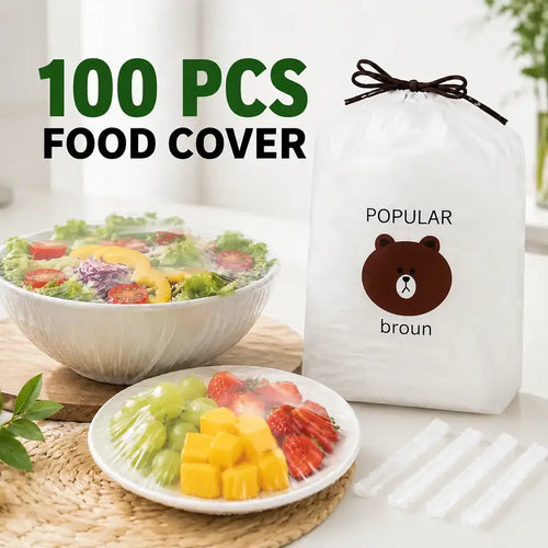 100 Piece Clear Elastic Food Covers for Bowls, Plates and Cut Fruit [YQT:AS-260930-001:f2e17e20feb8d536]