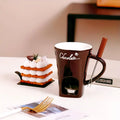 Ceramic Chocolate Fondue Mug with Fork and Tea Light Opening [YQT:AS-261008-007:9ed077627da6db7a]