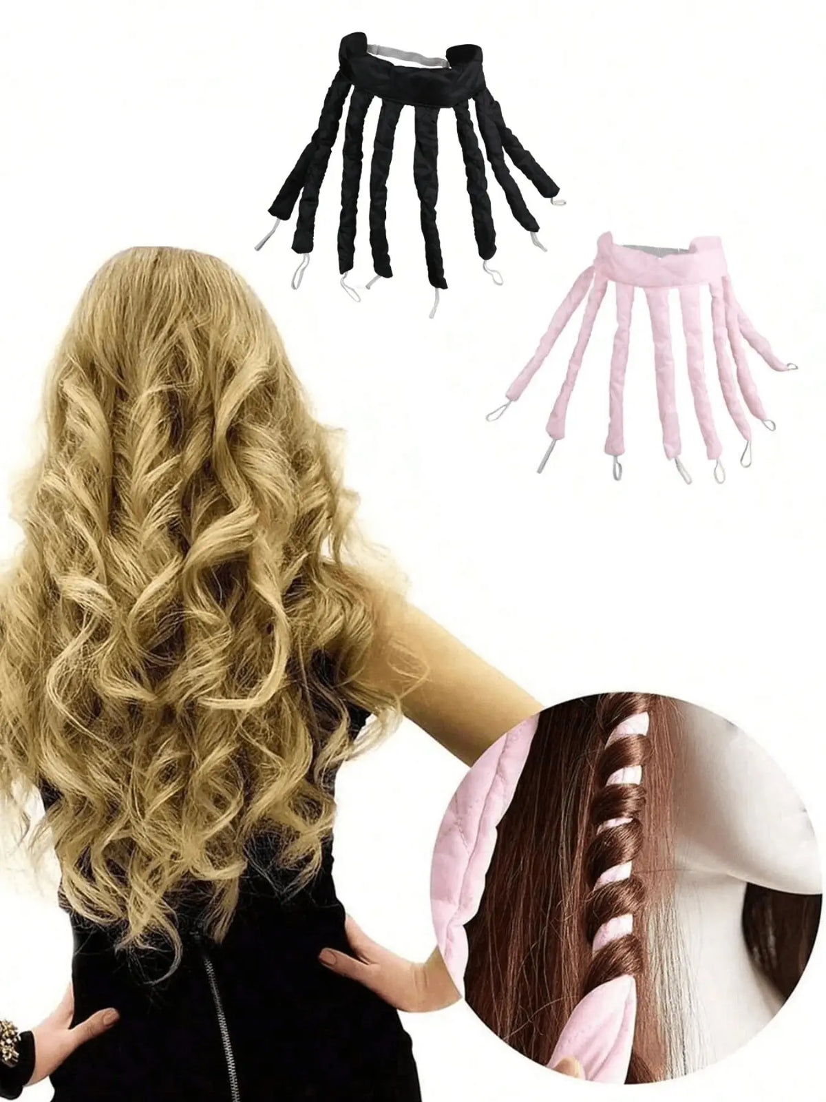 Eight Rod Heatless Hair Curling Headband with Buckle and Elastic End Loops [YQT:AS-261005-001:9d24683bf8c340bf]