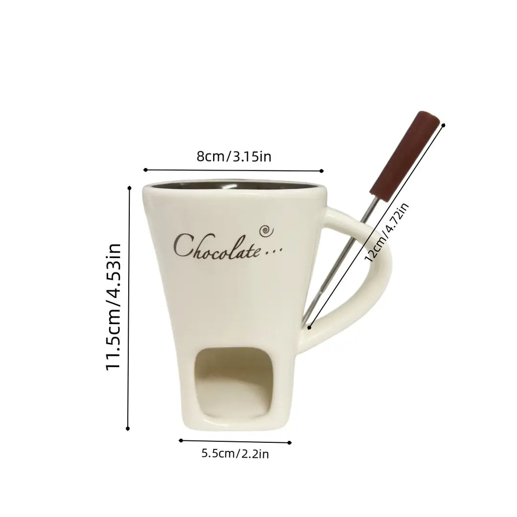 Ceramic Chocolate Fondue Mug with Fork and Tea Light Opening [YQT:AS-261008-007:5a644f5098dc5664]