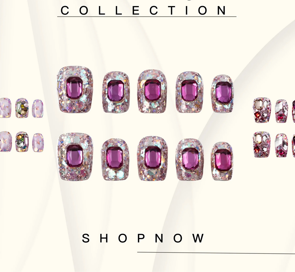 10-Piece Short Square Press-On Nails with Sparkly Rhinestones and 3D Designs [YQT:ULO-260918-004:294257df57b28c2e]