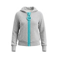 Women's Gray Zip-Up Hoodie with Oversized Contrast Zipper and Ring Pull [YQT:AS-261011-003:867d37677f548a32]