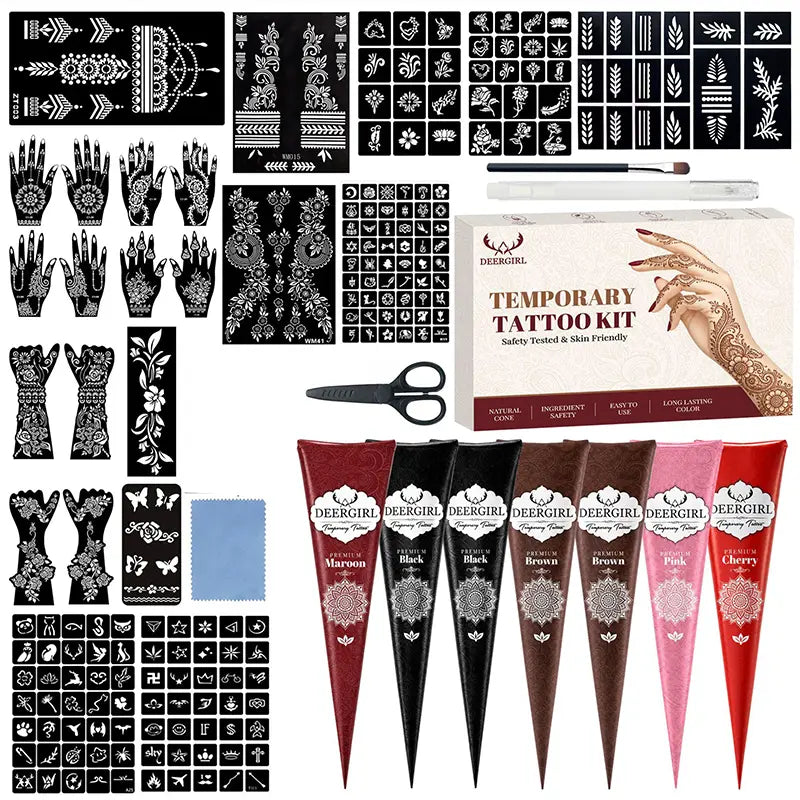Temporary Tattoo Cone Kit with Floral, Mandala and Decorative Stencils [YQT:ULO-260920-005:5318b1a496d32b36]