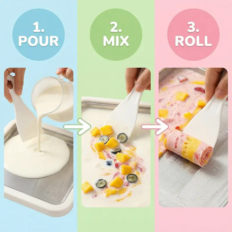 White Rolled Ice Cream Maker Tray with Two Scrapers for DIY Frozen Treats [YQT:AS-261004-004:ec21fe5b155da103]