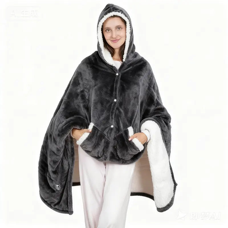 Wearable Heated Blanket Robe with Sleeves, Pockets and Soft White Lining [YQT:AS-261004-007:1e6d1f3028443d74]
