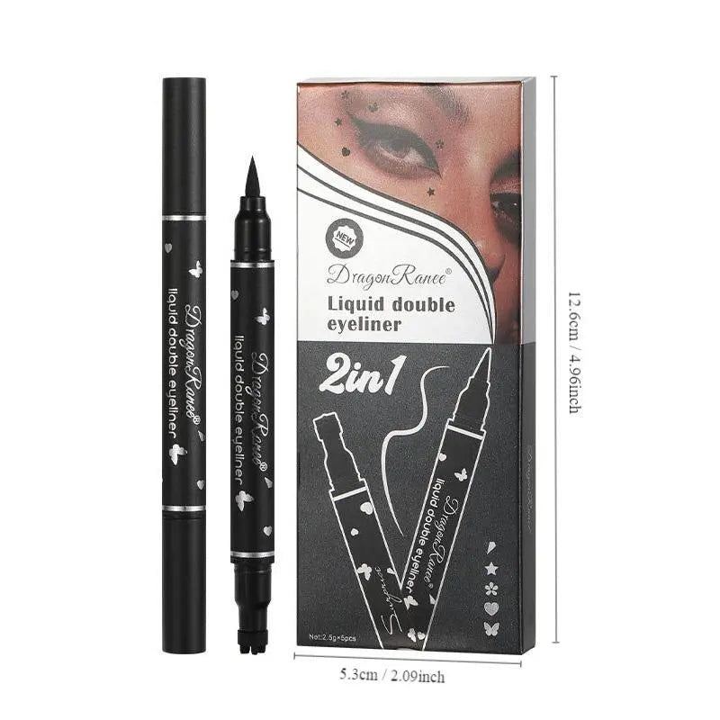 Black Double-Ended Liquid Eyeliner Pen Set with Decorative Makeup Stamps [YQT:AS-261011-002:f2998fdf5540314b]