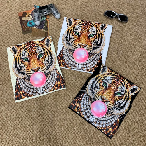 Bubblegum Tiger Graphic Tee with Jewel Effect Artwork and Pink Bubble
