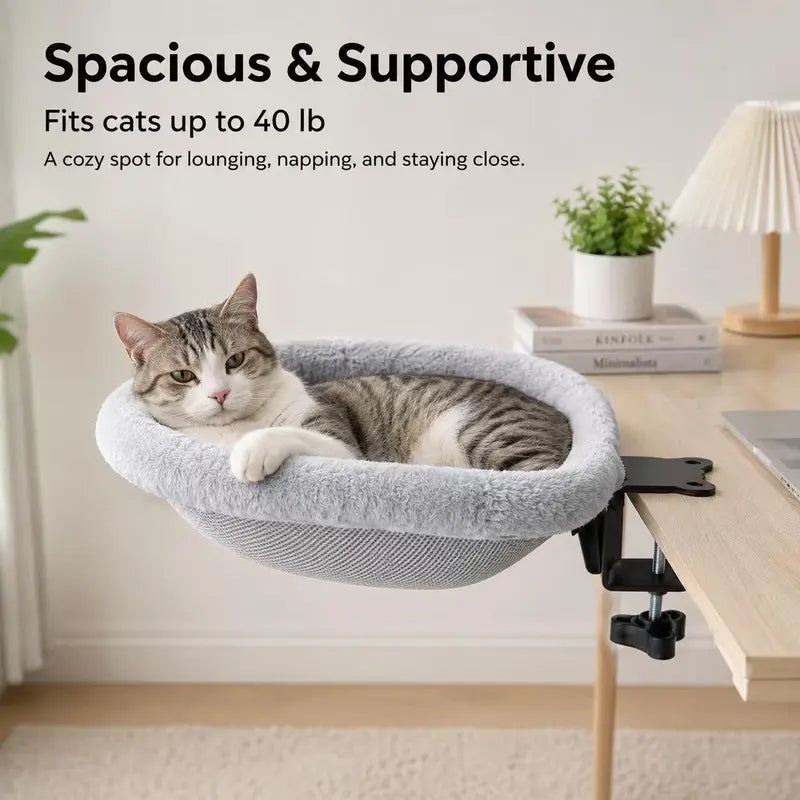 Gray Clamp-On Cat Bed with Soft Plush Lining and Removable Cover [YQT:AS-260926-001:b28111790a3a8685]