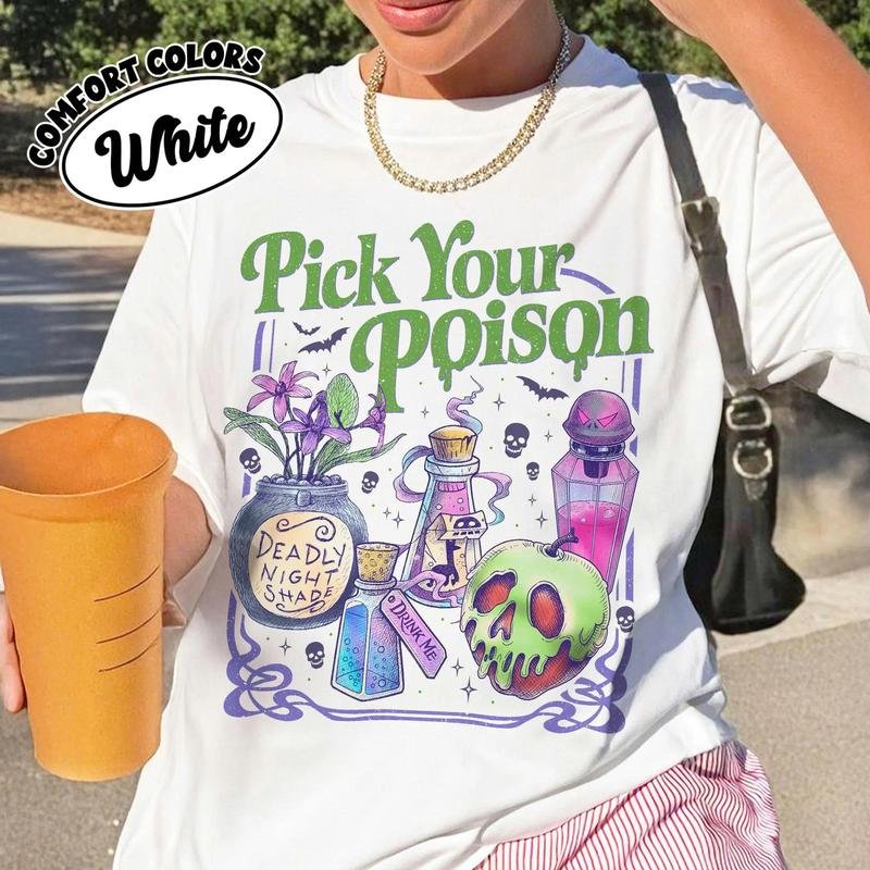 Pick Your Poison Potion Bottles and Poison Apple Halloween Graphic T-Shirt