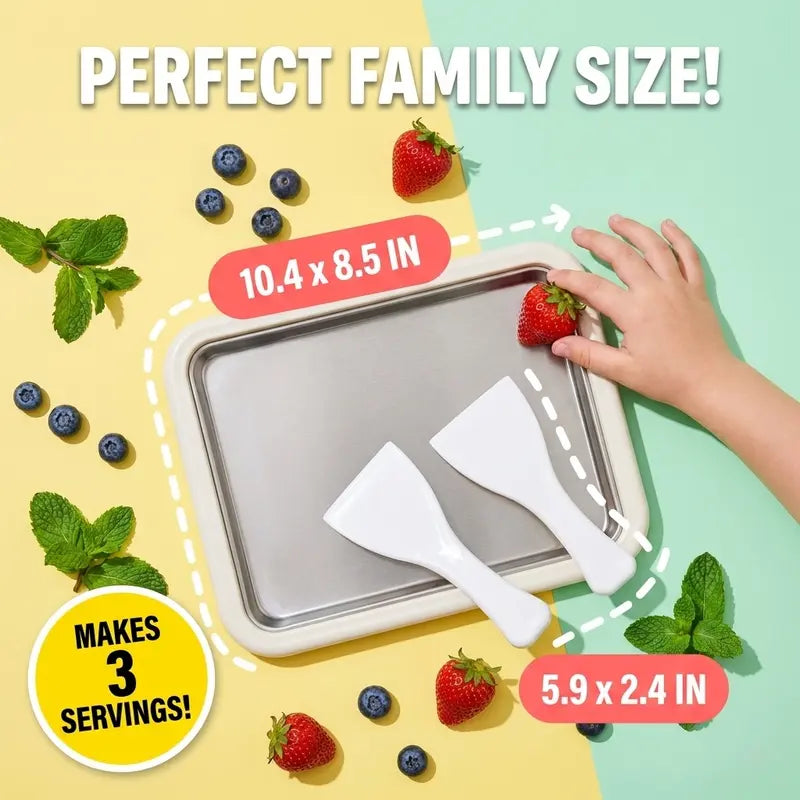 White Rolled Ice Cream Maker Tray with Two Scrapers for DIY Frozen Treats [YQT:AS-261004-004:23c00ea3d944278b]