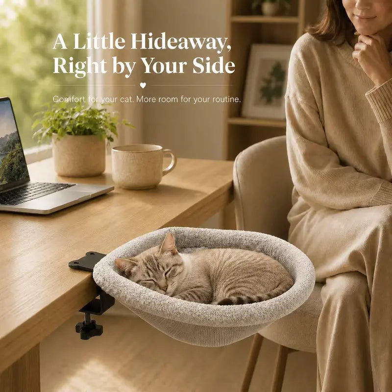 Gray Clamp-On Cat Bed with Soft Plush Lining and Removable Cover [YQT:AS-260926-001:908f4cc7770e3c13]