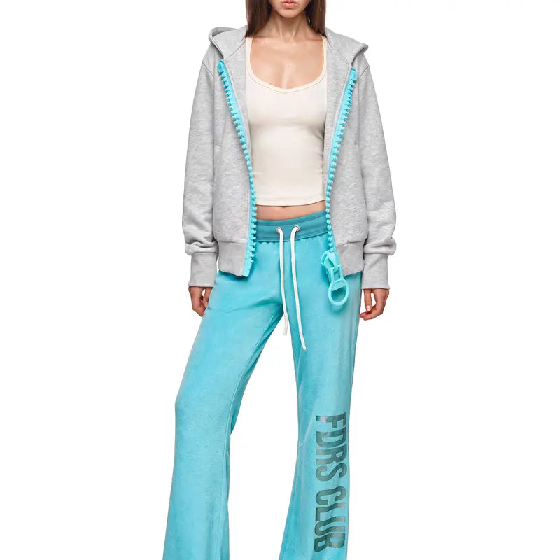 Women's Gray Zip-Up Hoodie with Oversized Contrast Zipper and Ring Pull [YQT:AS-261011-003:e8721a3ac13fabd2]