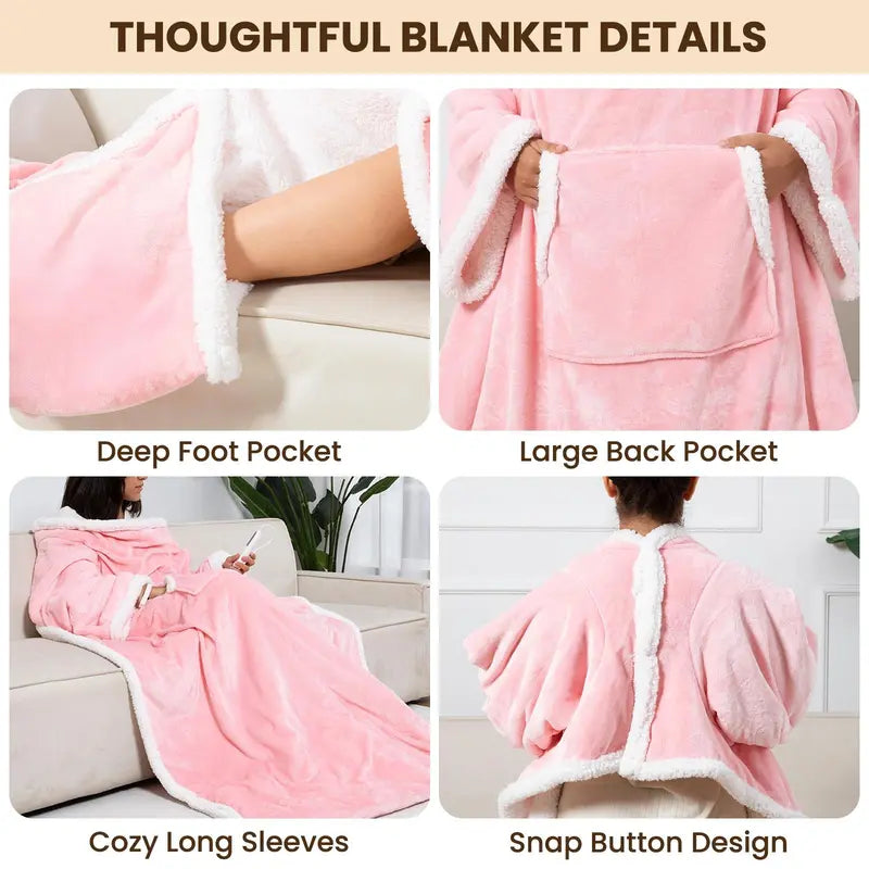 Wearable Heated Blanket Robe with Sleeves, Pockets and Soft White Lining [YQT:AS-261004-007:dae258c3a75476da]