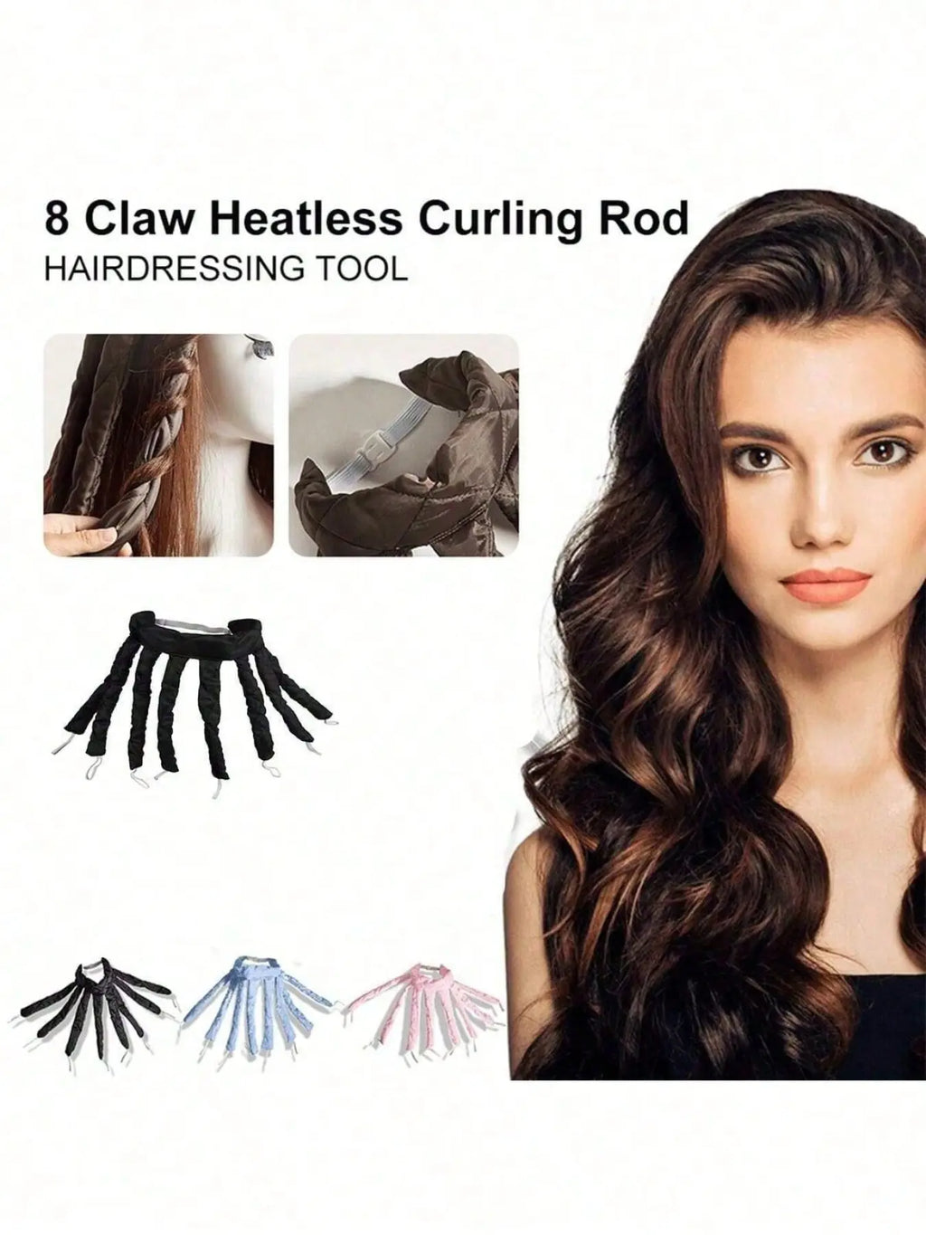 Eight Rod Heatless Hair Curling Headband with Buckle and Elastic End Loops [YQT:AS-261005-001:21c720bec0764efc]