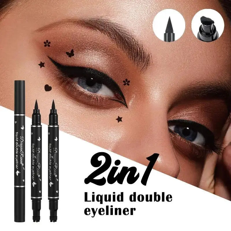 Black Double-Ended Liquid Eyeliner Pen Set with Decorative Makeup Stamps [YQT:AS-261011-002:c93d727feb5ad2a9]