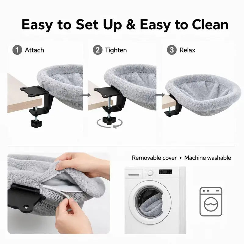Gray Clamp-On Cat Bed with Soft Plush Lining and Removable Cover [YQT:AS-260926-001:aa94dcf3369fa009]