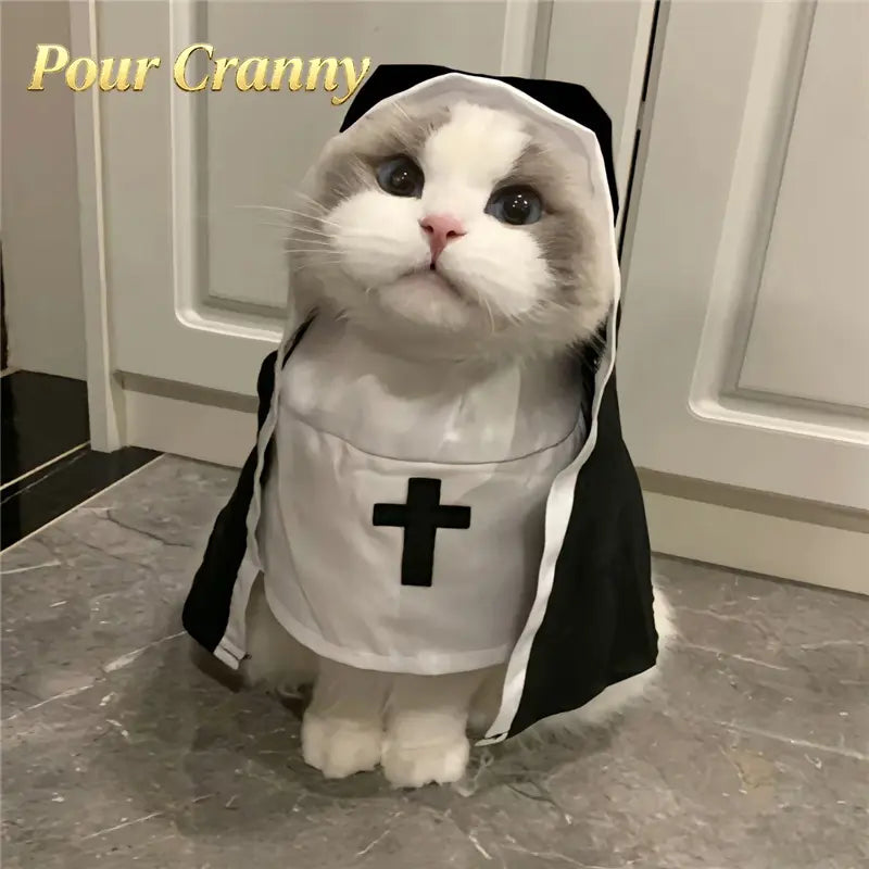 Black and White Hooded Nun Costume for Cats and Small to Medium Dogs [YQT:AS-261006-002:a7ac090df84551e6]