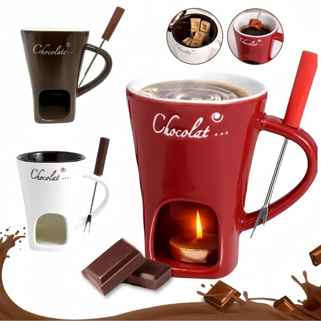 Ceramic Chocolate Fondue Mug with Fork and Tea Light Opening [YQT:AS-261008-007:520f7e25e6d93166]