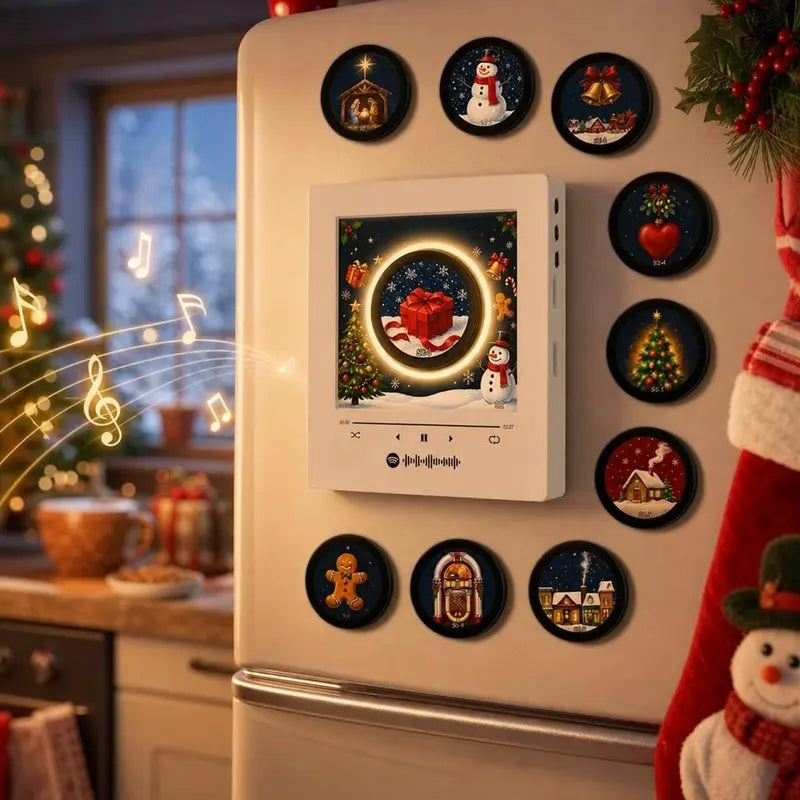 Christmas Music Player Fridge Magnet with Nine Decorative Record Discs [YQT:AS-261004-009:02025b3802391a93]