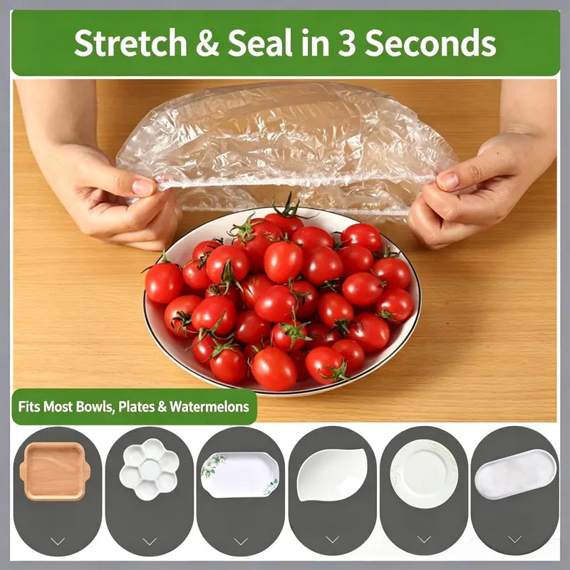 100 Piece Clear Elastic Food Covers for Bowls, Plates and Cut Fruit [YQT:AS-260930-001:3f2ab94399e2f88b]