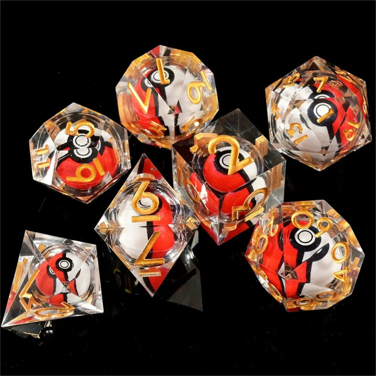 7-Piece Polyhedral Dice Set with Red and White Ball Cores [YQT:AS-261012-002:447ba26bc45403a1]