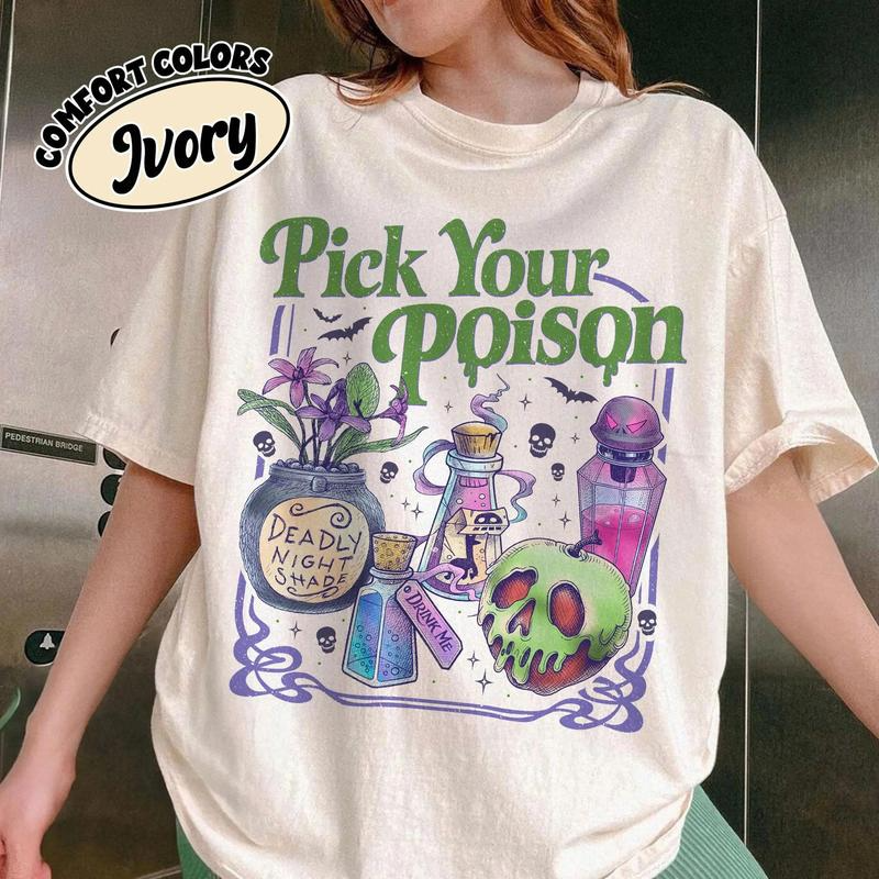 Pick Your Poison Potion Bottles and Poison Apple Halloween Graphic T-Shirt
