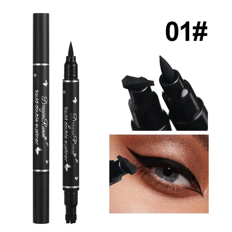 Black Double-Ended Liquid Eyeliner Pen Set with Decorative Makeup Stamps [YQT:AS-261011-002:2e98c27c2809a3a9]