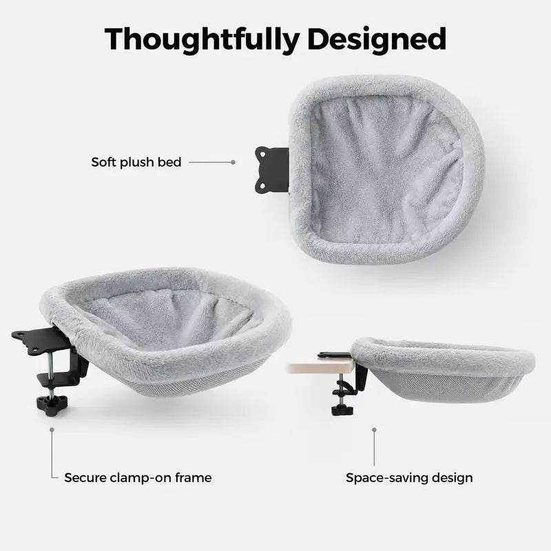 Gray Clamp-On Cat Bed with Soft Plush Lining and Removable Cover [YQT:AS-260926-001:bd0b3247cdbe0fd1]