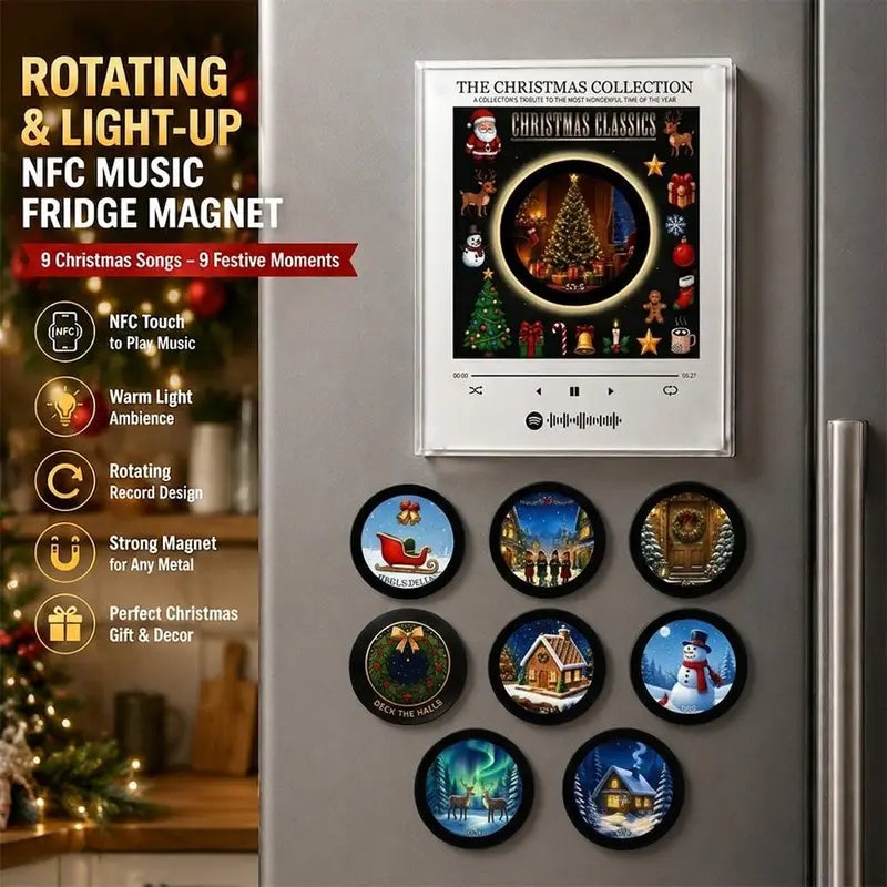 Christmas Music Player Fridge Magnet with Nine Decorative Record Discs [YQT:AS-261004-009:71703fd5f28d8e6b]