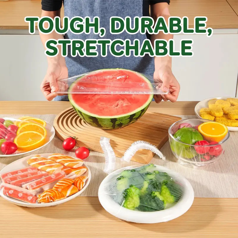 100 Piece Clear Elastic Food Covers for Bowls, Plates and Cut Fruit [YQT:AS-260930-001:be0c914f8dff7582]