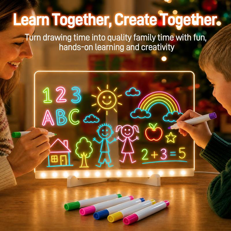 Light-Up LED Drawing and Message Board with Colored Markers and Adjust ...