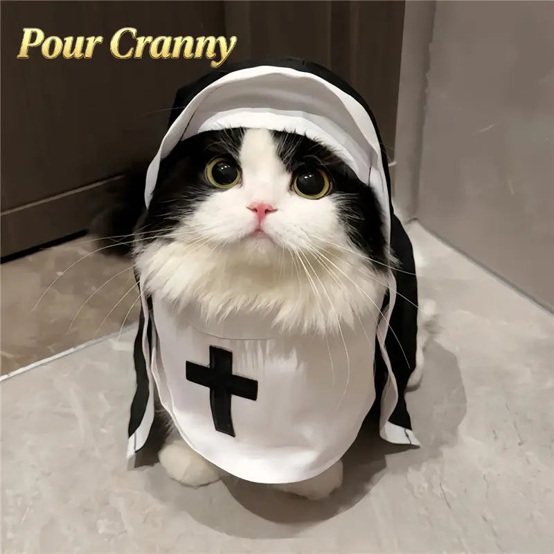Black and White Hooded Nun Costume for Cats and Small to Medium Dogs [YQT:AS-261006-002:b584db15513fac2e]