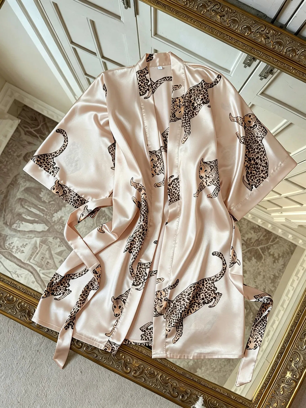 Women's Leopard Print Kimono Robe with Tie Waist and Wide Sleeves [YQT:ULO-260921-001:3983f514e2c6035e]