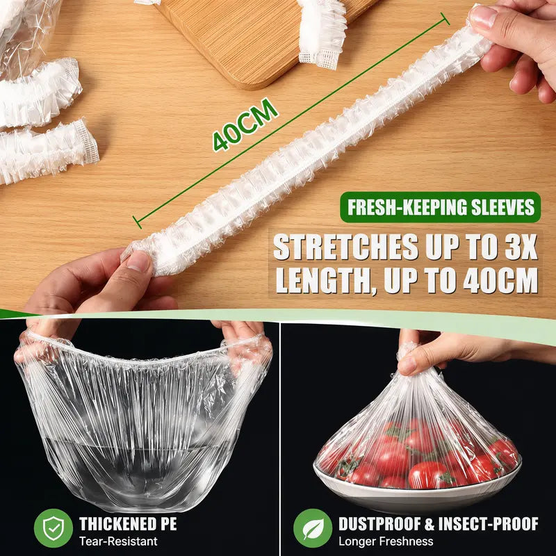 100 Piece Clear Elastic Food Covers for Bowls, Plates and Cut Fruit [YQT:AS-260930-001:4c81491916273d03]