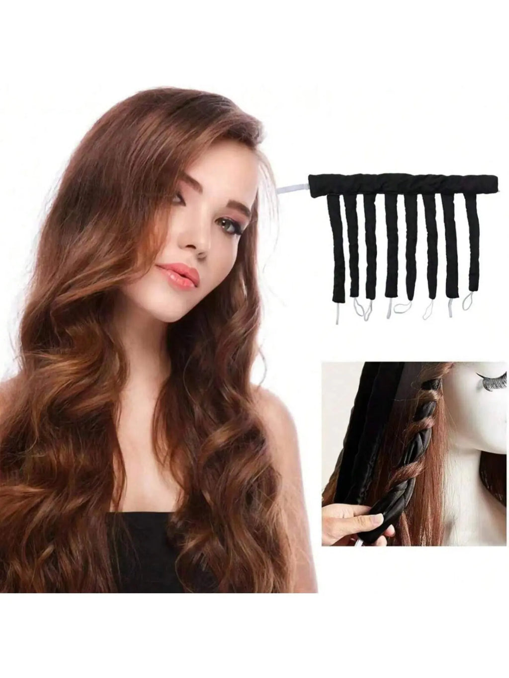 Eight Rod Heatless Hair Curling Headband with Buckle and Elastic End Loops [YQT:AS-261005-001:0f47386ef5b459da]
