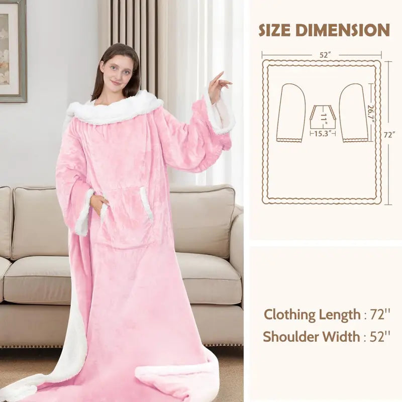 Wearable Heated Blanket Robe with Sleeves, Pockets and Soft White Lining [YQT:AS-261004-007:b27e24255cfc823d]