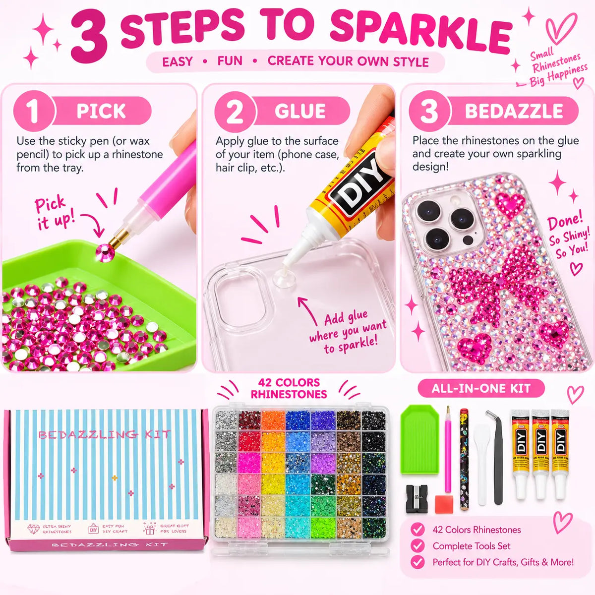 Round Glitter Rhinestone Bedazzling Kit for Nail Art and DIY Crafts [YQT:ULO-260920-004:ff3db6b97a9640a2]