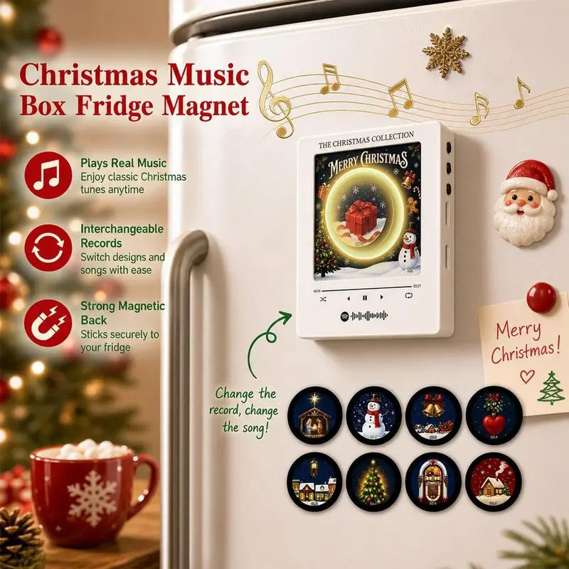Christmas Music Player Fridge Magnet with Nine Decorative Record Discs [YQT:AS-261004-009:016de5c752a5bd3c]