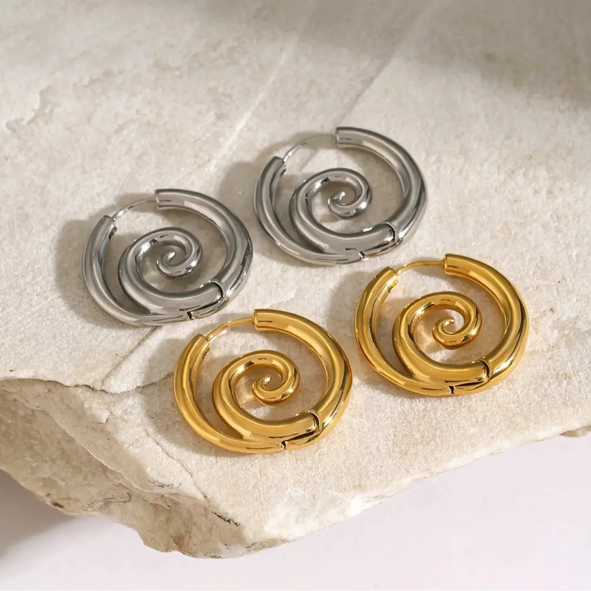 Stainless Steel Spiral Hoop Earrings in Gold and Silver Tones [YQT:ULO-260917-006:65e4b862c20b2e55]
