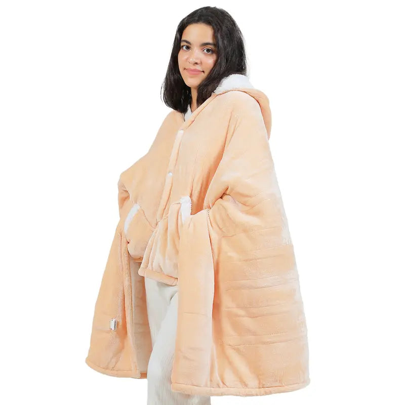 Wearable Heated Blanket Robe with Sleeves, Pockets and Soft White Lining [YQT:AS-261004-007:0785e1671819415c]