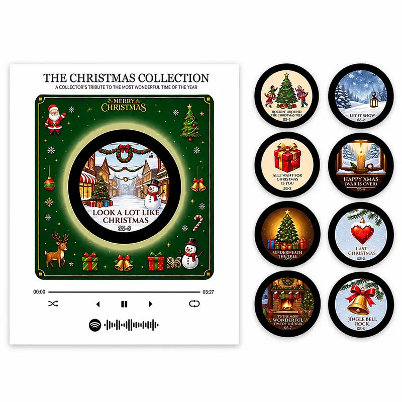 Christmas Music Player Fridge Magnet with Nine Decorative Record Discs [YQT:AS-261004-009:0a2d3258f05811ac]