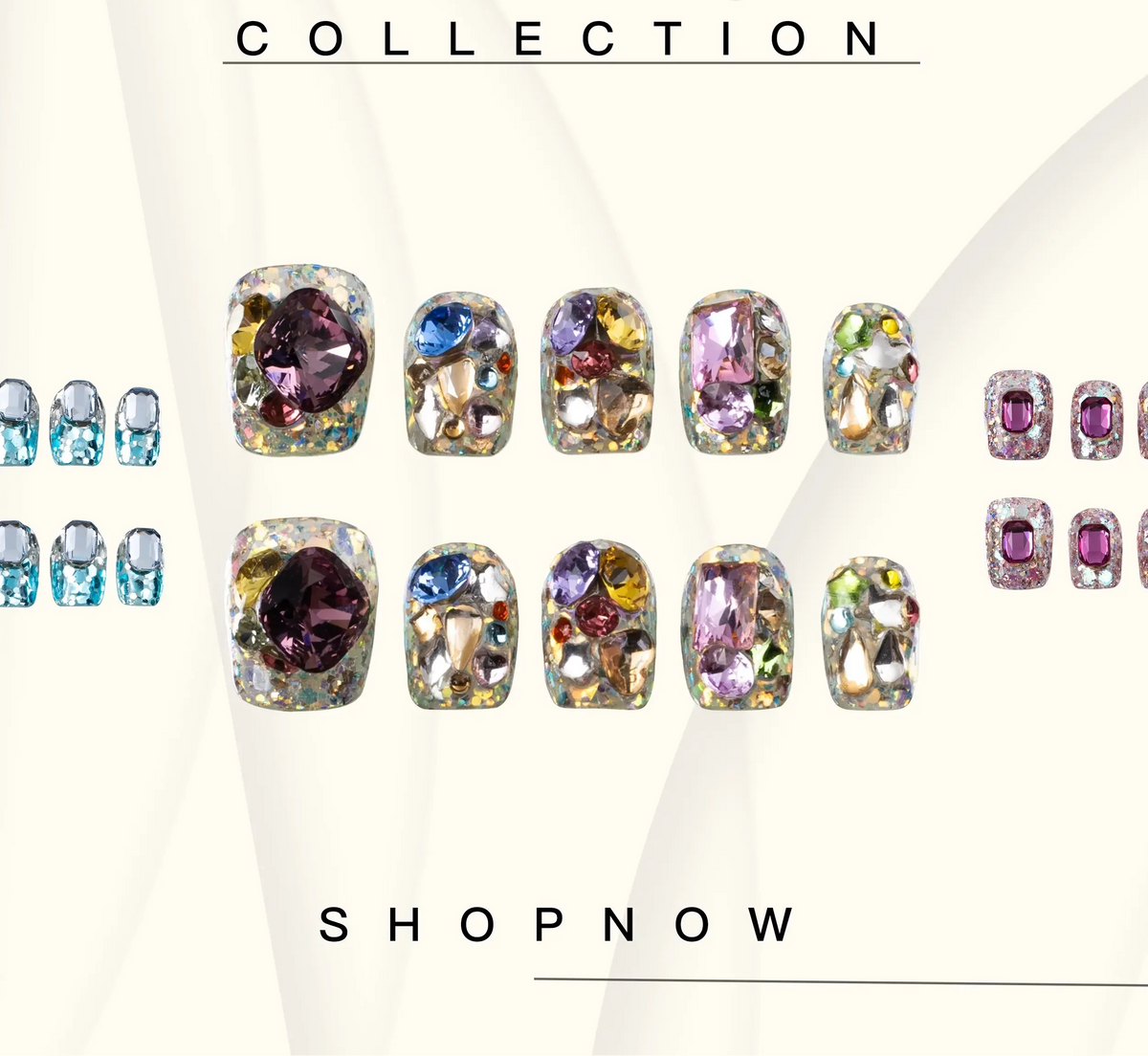 10-Piece Short Square Press-On Nails with Sparkly Rhinestones and 3D Designs [YQT:ULO-260918-004:9219f5f0e33ced67]