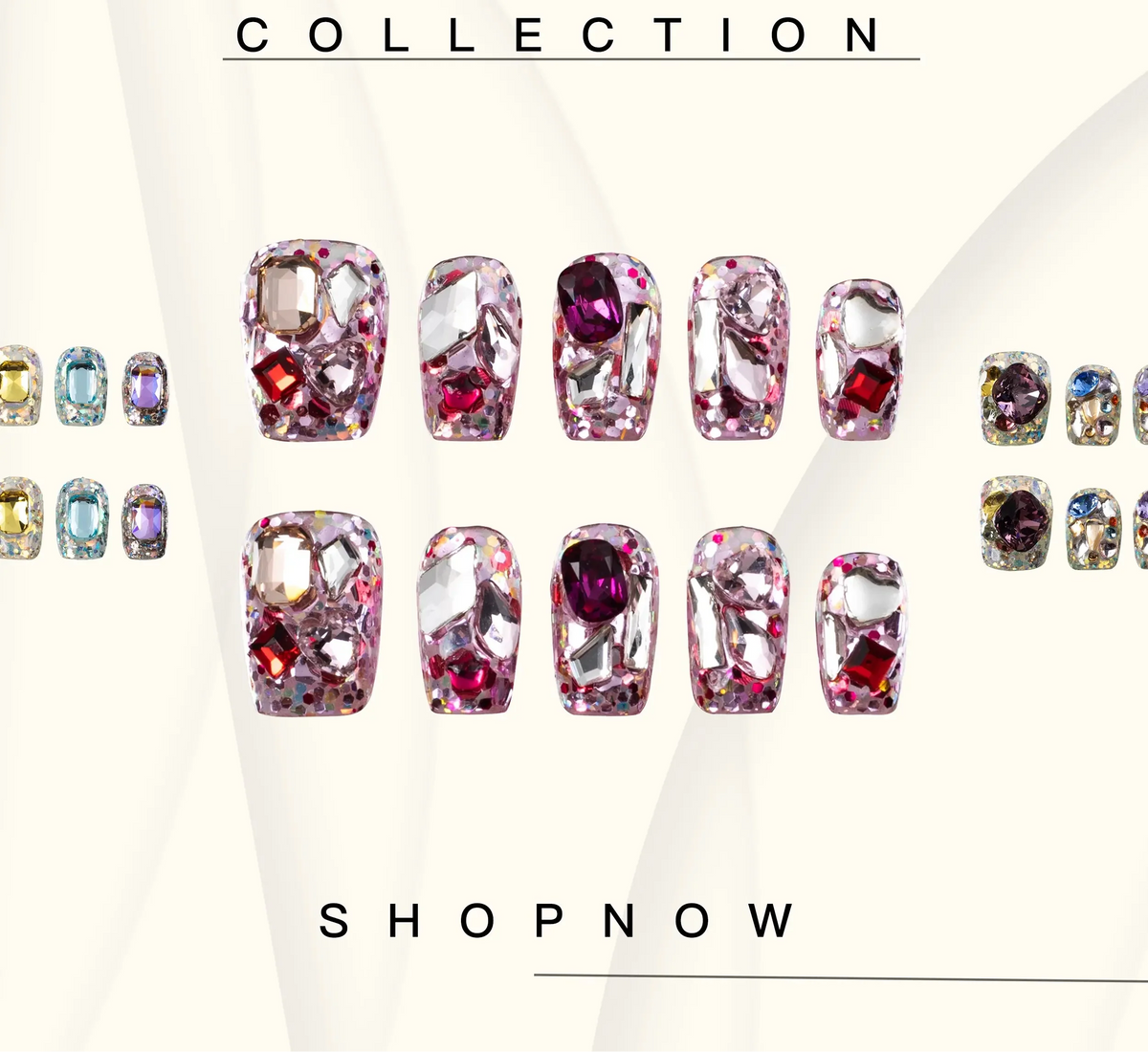 10-Piece Short Square Press-On Nails with Sparkly Rhinestones and 3D Designs [YQT:ULO-260918-004:843ae66587a4da2c]