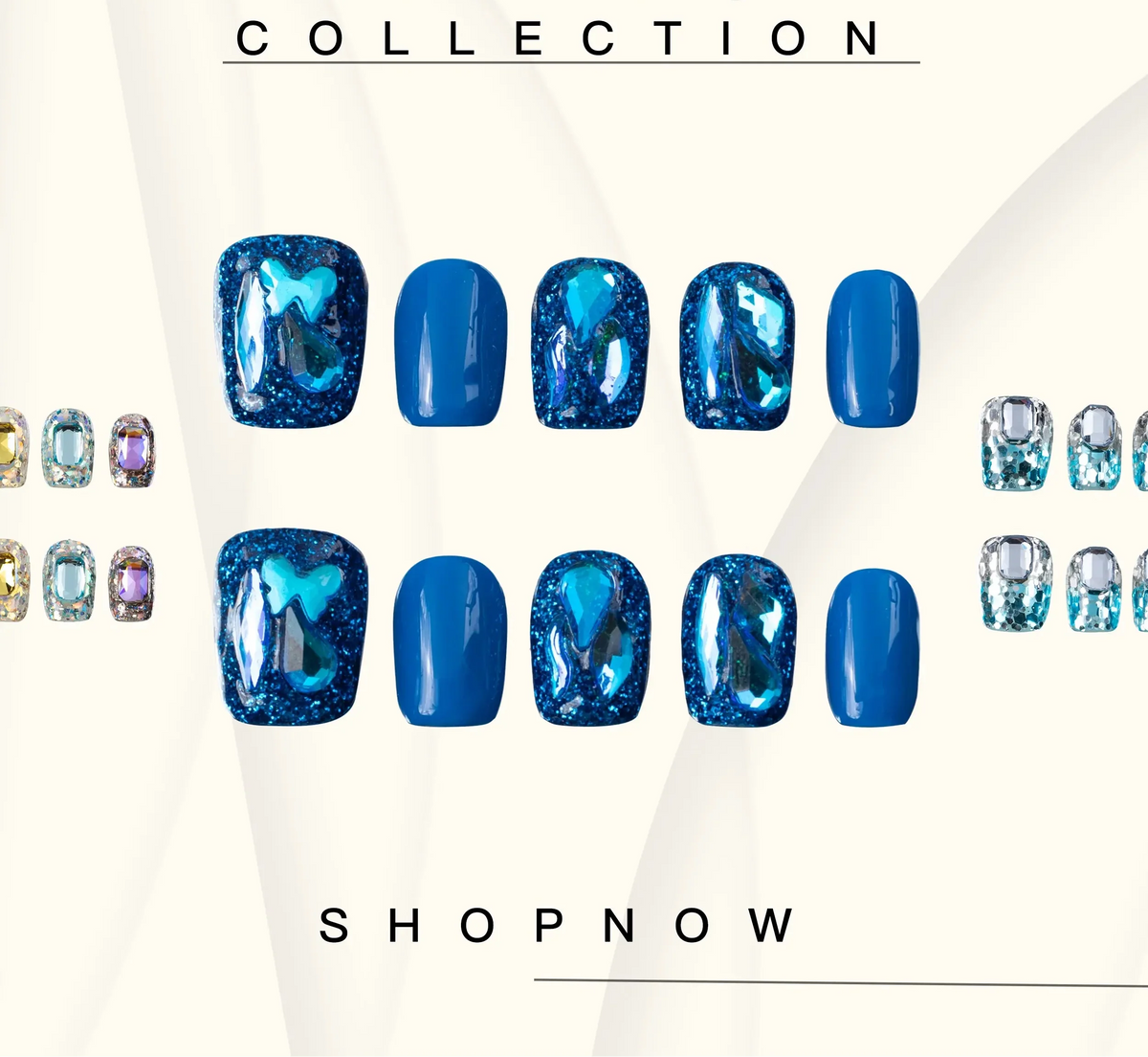10-Piece Short Square Press-On Nails with Sparkly Rhinestones and 3D Designs [YQT:ULO-260918-004:5e2aa15d6c31ef8e]