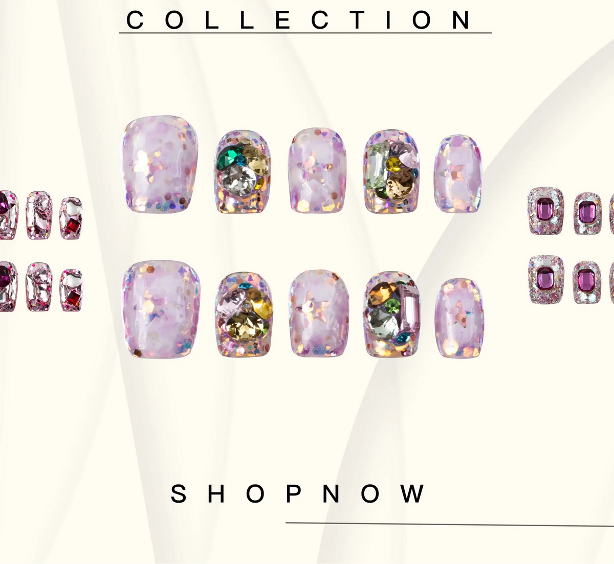10-Piece Short Square Press-On Nails with Sparkly Rhinestones and 3D Designs [YQT:ULO-260918-004:eae820780264248d]