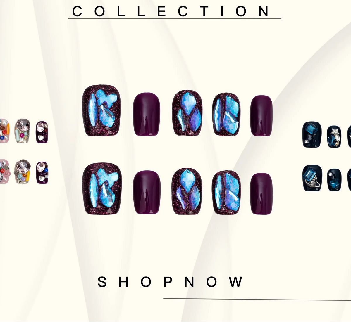 10-Piece Short Square Press-On Nails with Sparkly Rhinestones and 3D Designs [YQT:ULO-260918-004:fa83a0d0952cce7e]